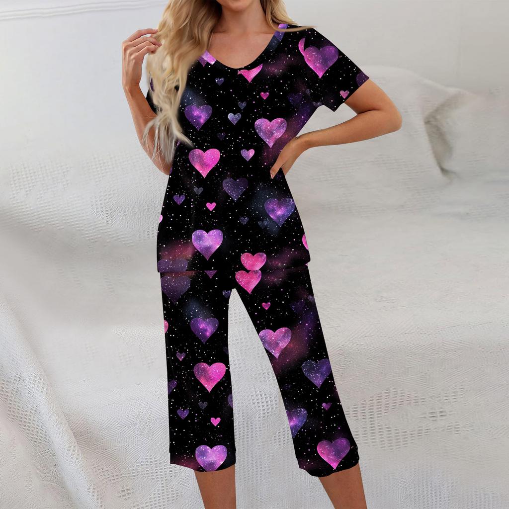 2 Piece Sets For Women Short Sleeve Top And Pants With Pockets Workout Soft Print Sets