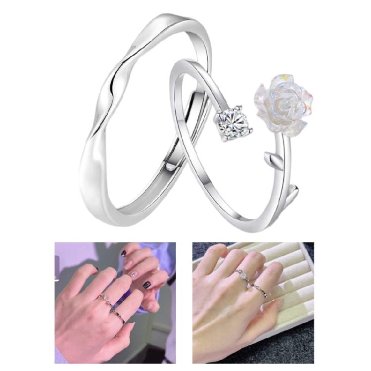 Anéis de Namoro Anéis Abertos Flor Anéis de Dedo Ajustáveis Textura Prateada Joia de Dedo Flor Perfeito para Várias Ocasiões