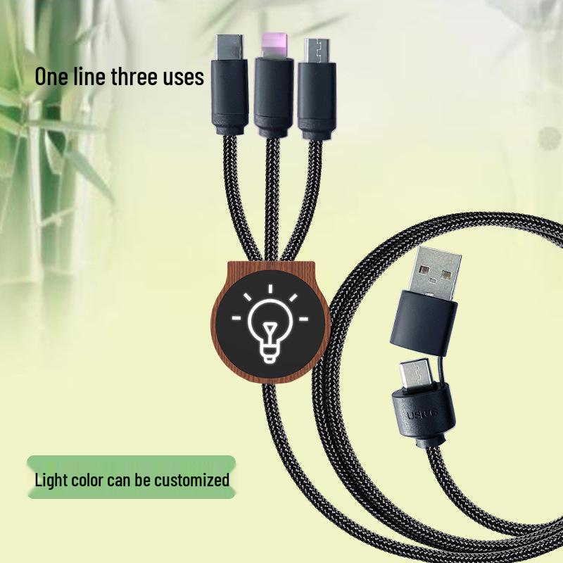 Eco-friendly Biodegradable Bamboo Fast Charging 6-in-1 Data Cable with Customizable Logo