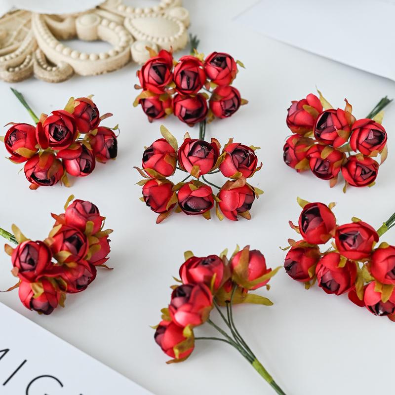 6Pcs Bouquet Multicolor Silk Roses Bouquet Vases for Home Decor Wedding Decorative Flowers Wholesale Christmas Wreath Scrapbook