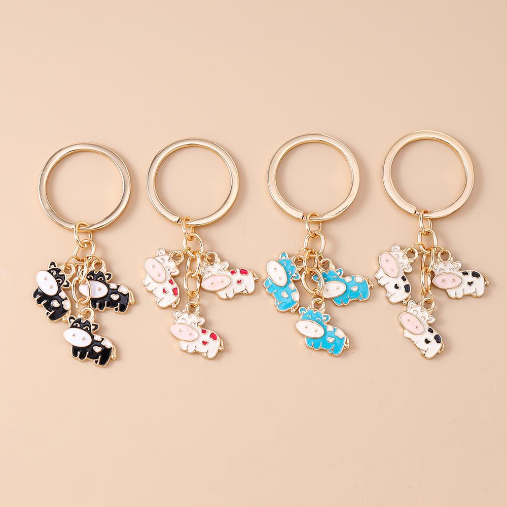 Cute Enamel Milk Cow Keychain Women Girls Cartoon Animal Key Ring Pendants for Handbag DIY Handmade Key Chain Jewelry Gift