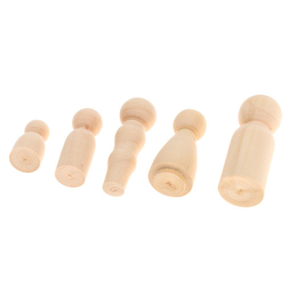 Family Peg Dolls Wooden Unpainted DIY Decor Wedding Cake Topper Home Ornament Kids Toys Crafts 5PCS/Set