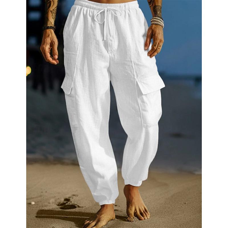 

2026 Autumn Jogger Work Pants: Breathable Long Pants with Elastic Drawstring Waistband & Multi-Pocket Design XXXL білий