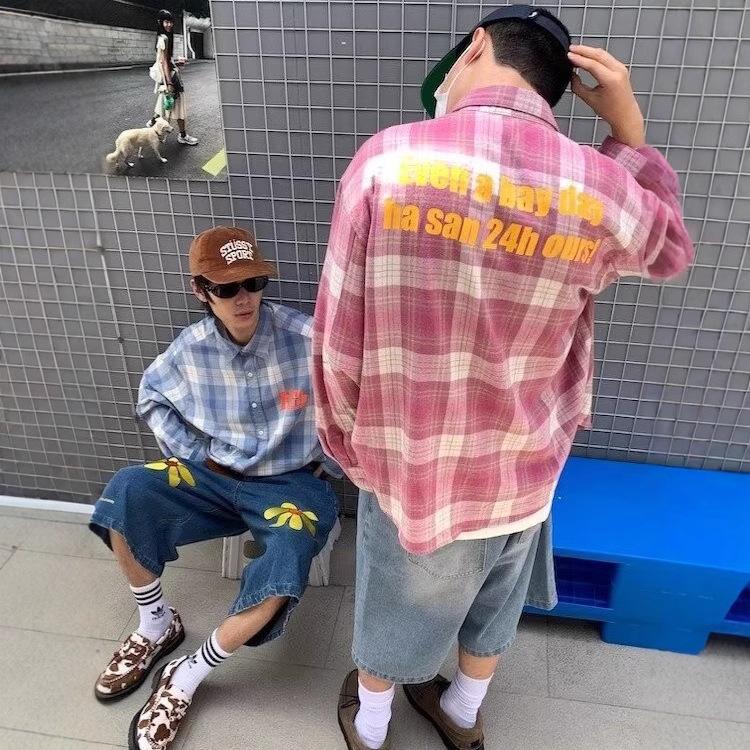 

Women s 2025 Plaid Long Sleeve Shirt: Korean Style, Loose Fit, Perfect for Spring & Autumn Double Extra Large рожевий