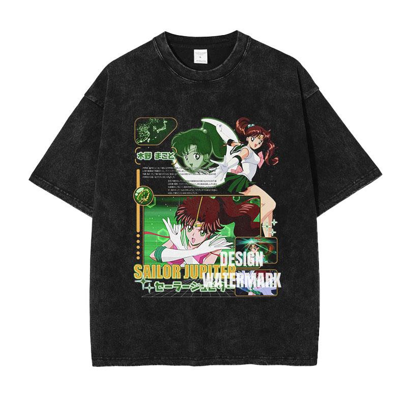 Anime Ssailor Moon Tshirts Vintage Washed Michiru T Shirt Tsukino Rei Makoto Marina Usagi Tops Tees Unisex