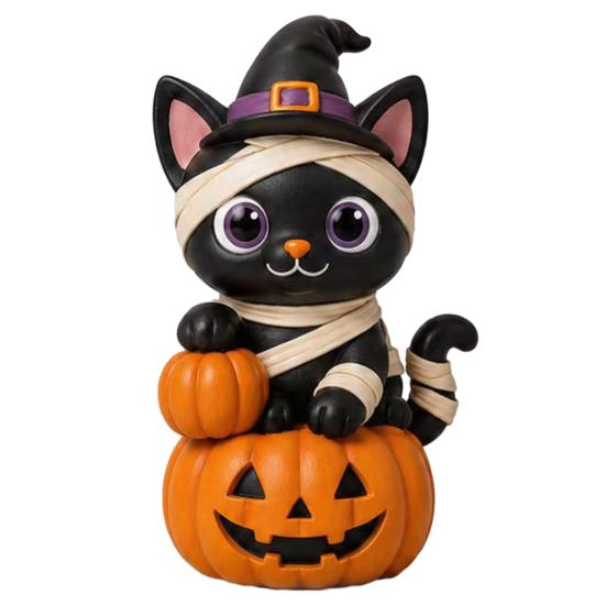 Cute Desktop Decoration Vintage Halloween Wooden Figurine, Rustic Witch Zombie Cat Owl Frog Tabletop Home Shelf Accents Ornament, Farmhouse