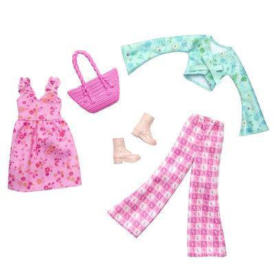 barbie Fashion 2 Pack Flower Dress and Pants Style Set Dress Up Doll Clothes Accessories Set Ages 3 and Up Pink HRH43 Doll/House &