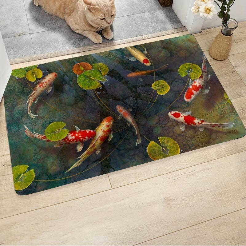Hand-painting Style Rug Koi Fish Pattern Carpet Welcome Door Mat Living Bedroom Dining Kitchen Reading Laundry Room Home Decor