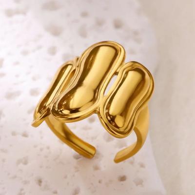 Trendy  Bold Wave Rings For Women Gold Color Stainless Steel Statement Ring Hypoallergenic Christmas Jewelry Gift
