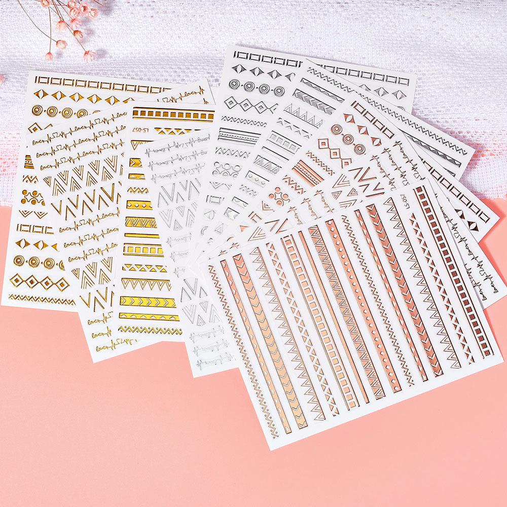 Egyptian Alien Text Full Sticker Geometric Shape Manicure 3D Rose Gold Silver Nail Diy Manicure Sticker