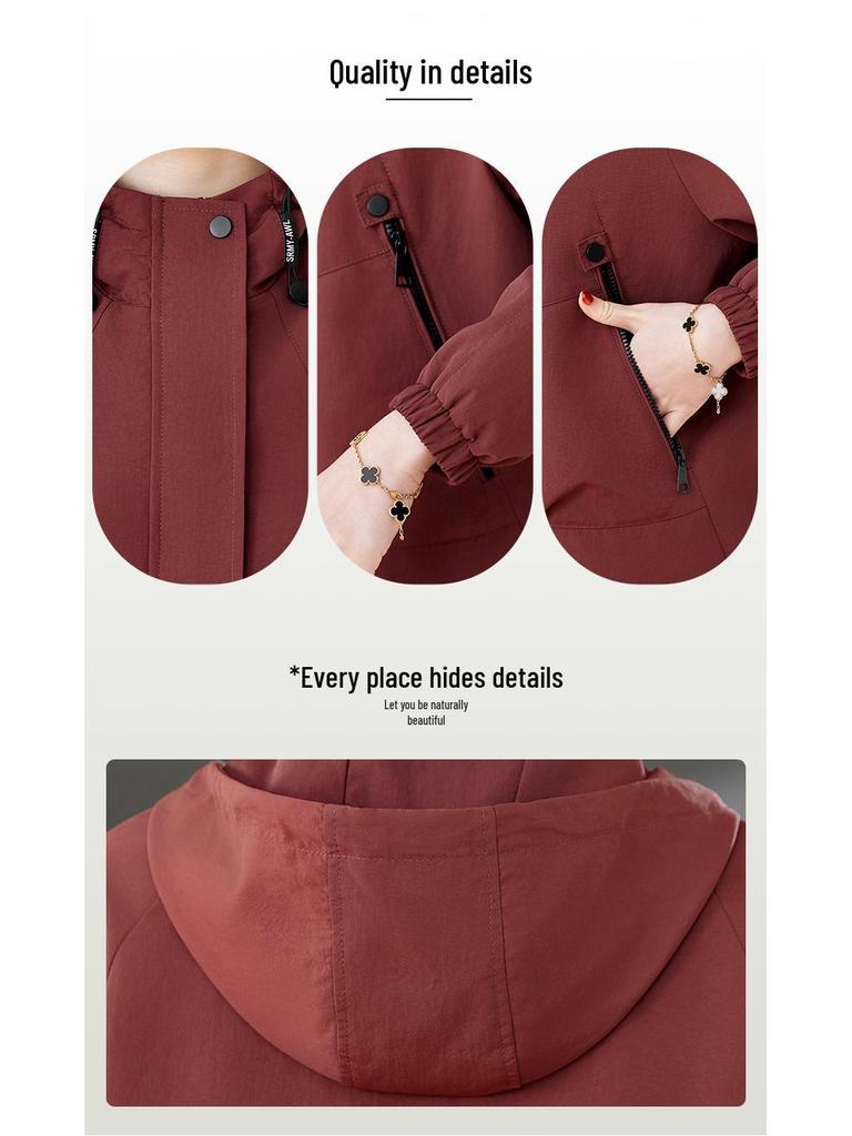 Ankola Women's Red Hooded Short Jacket, 2025 New Casual Spring & Autumn Plus Size Petite Style