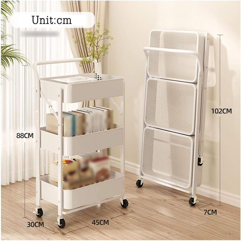 3-Tier Rolling Cart Metal Utility Cart Mobile Storage Trolley On Wheels Shelving Food Storage Kitchen Bathroom Laundry Room