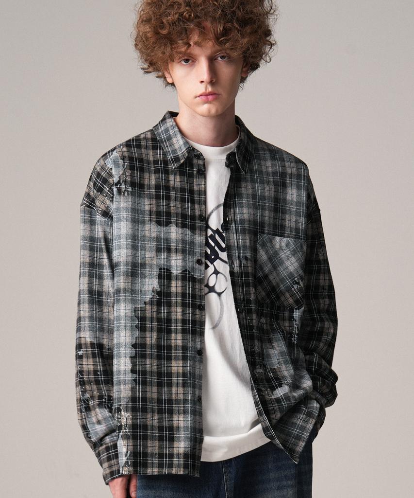 ZENDUST Rou Painting Overfit Check Shirt Brown