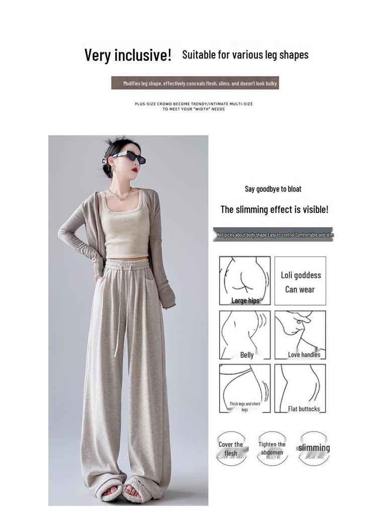 Pantaloni da donna a vita alta a gamba larga Sticky Rice - Pantaloni casual a gamba dritta a vestibilità ampia per primavera/autunno