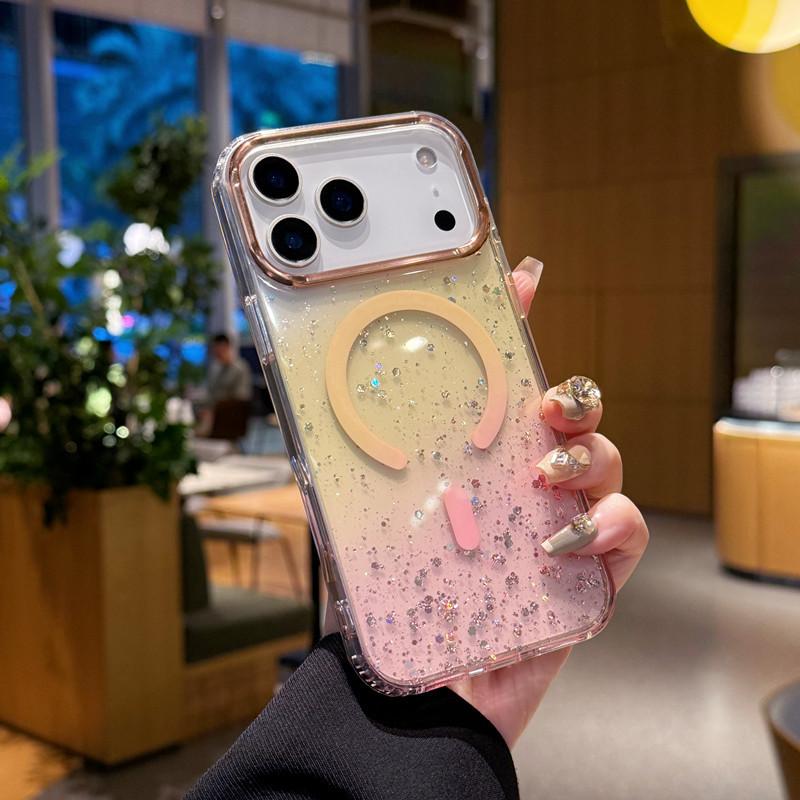 Applicable To IPhone17proMax Brilliant Magnetic Phone Case Apple 16 Flash Powder High End 15 Anti Fall Protection Case iPhone17