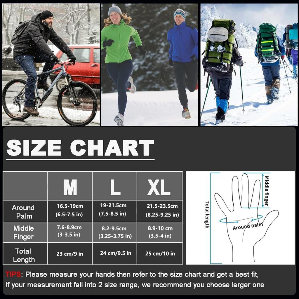Winter Gloves Waterproof Thermal Touch Screen Thermal Windproof Warm Gloves Cold Weather Running Sports Hiking Ski Gloves