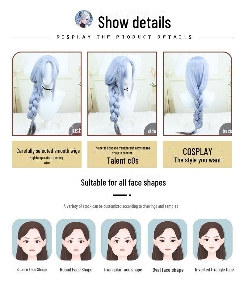 Shenhe Cosplay Wig with Light Blue Gradient Long Braid