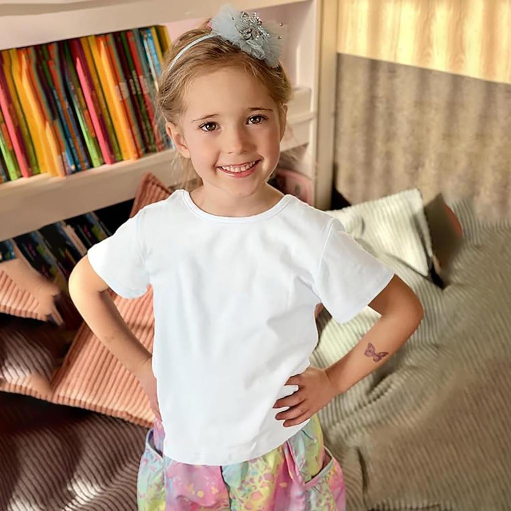 Girls' Short Sleeved T-shirt With Ribbed Knit Texture Top, Cute, Fashionable Soft And Comfortable