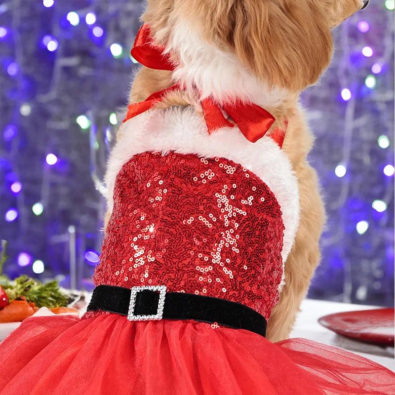 Weihnachts-Hund Zeremonielles Kleid Funkelndes Netzkleid Party Abendkleid Hochzeitsrock Hund Katze Prinzessin Neujahrsdekorationen