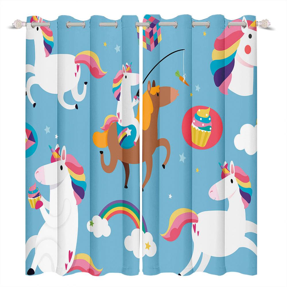 Kids Room Decoration Curtain Cartoon Pattern Whale Unicorn Space Planet Elephant Boy Girl Children'S Bedroom Blackout Curtains