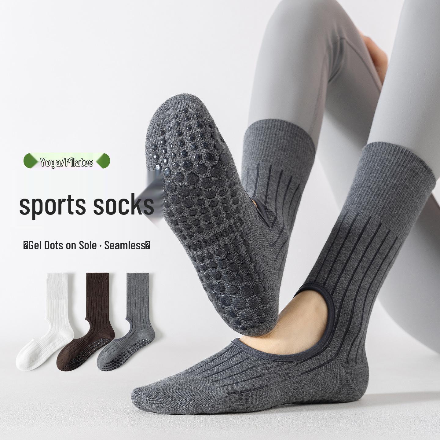 

Ballet-Style Anti-Slip Yoga Socks - Solid Color, Backless, Mid-Calf Pilates Fitness Socks One Size чёрный