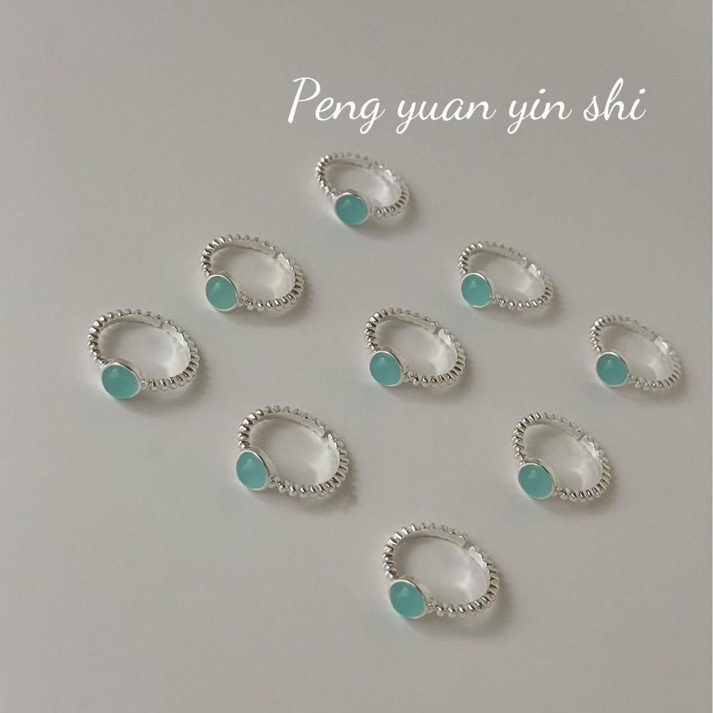 S925 Sterling Silver Blue-Green Aquamarine Ring - Women's Round Thin Band for Index Finger