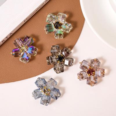 Hand-sewn Korean Crystal Rhinestone Flower Fabric Patches for DIY Accessories