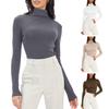 Yousheng Women Bottoming Tops Slim Fit Stacked Collar Long Sleeve Solid Color Pullover Shirt Elastic Jumper Daily Wear