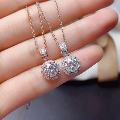 Klasyczny naszyjnik w dwóch stylach S925 ze srebra różowego złota 2ct okrągły symulowany diamentowy wisiorek dla kobiet modna biżuteria ze srebra 925