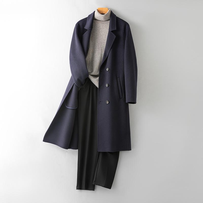 New 100% Cashmere Double-sided Woolen Coat, High-end Woolen Coat, Men's High-end Over-the-knee Cashmere Coat