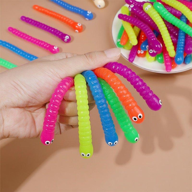 12 stuks Kleurrijk Zachtharig Rups Speelgoed Elastisch Touw TPR Touw Kinder Verjaardagsfeest Cadeau Pinata Vulling Stressverlichtend yellow
