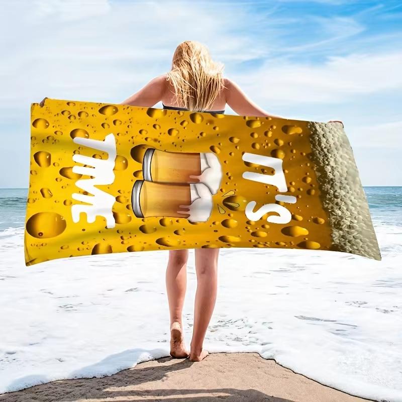 Es ist Zeit Bier Strandtuch, Gemustertes Sonnenschutz Winddicht Saugfähige Mikrofaserdecke Für Pool Camping Reisen Spaß