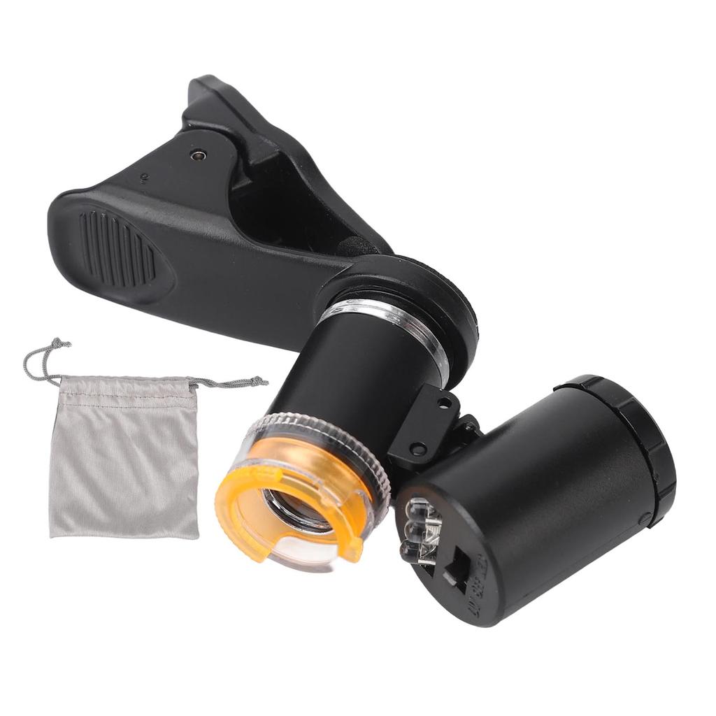 60X Mobiltelefon Clip-On Mikroskop LED-Belyst Fickmikroskop för Smycken Antikviteter Värdering