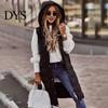 Winter Waistcoat Women Vest Coat Hooded Solid Color Zipper Closure Drawstring Padded Sleeveless Thick Mid Length Windproof Warm Lady Long