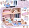 Jokomisiada Dollhouse Flower House In a Closing Suitcase with Wooden Furniture