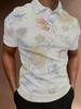 Men's Short-Sleeve Polo Shirt with Flat Digital Print - No Texture - Vintage Floral Soft Color Print, Stylish and Minimalist Short Sleeve, Button-Up,