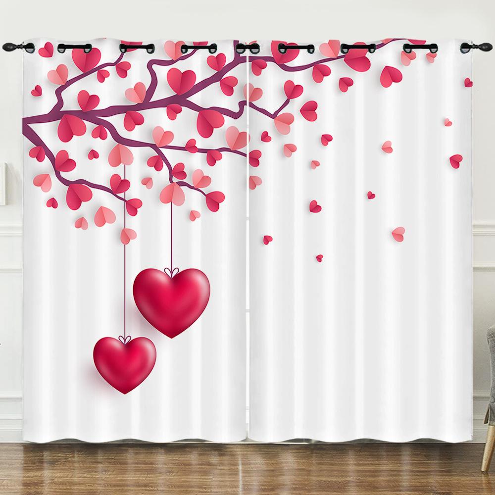 

День святого Валентина Девушка Сердце Розовый Любовь Роза Цифровая печать Штора Блэкаут На люверсах 97cm*114cm*2