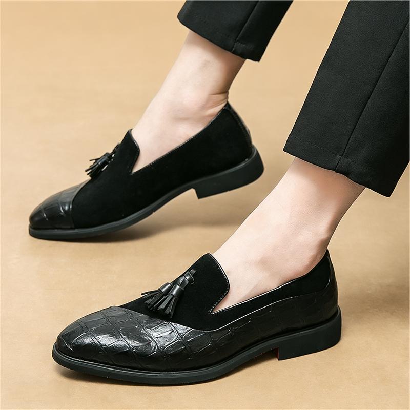 Retrov Fasion New Men's Pointed Suede Tassels Patchwork Flats Leather Shoes Casual Loafers Formal Dress Footwear Zapatos Hombre