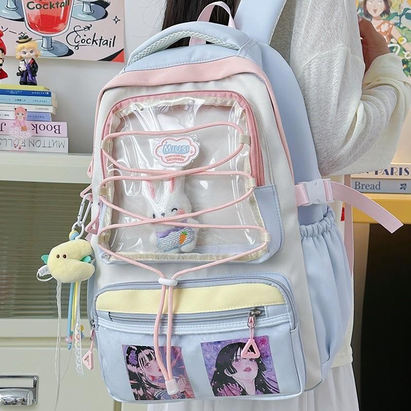 Japanese Stylish Transparent Backpack For High School Students With Large Capacity And Geometric Pattern