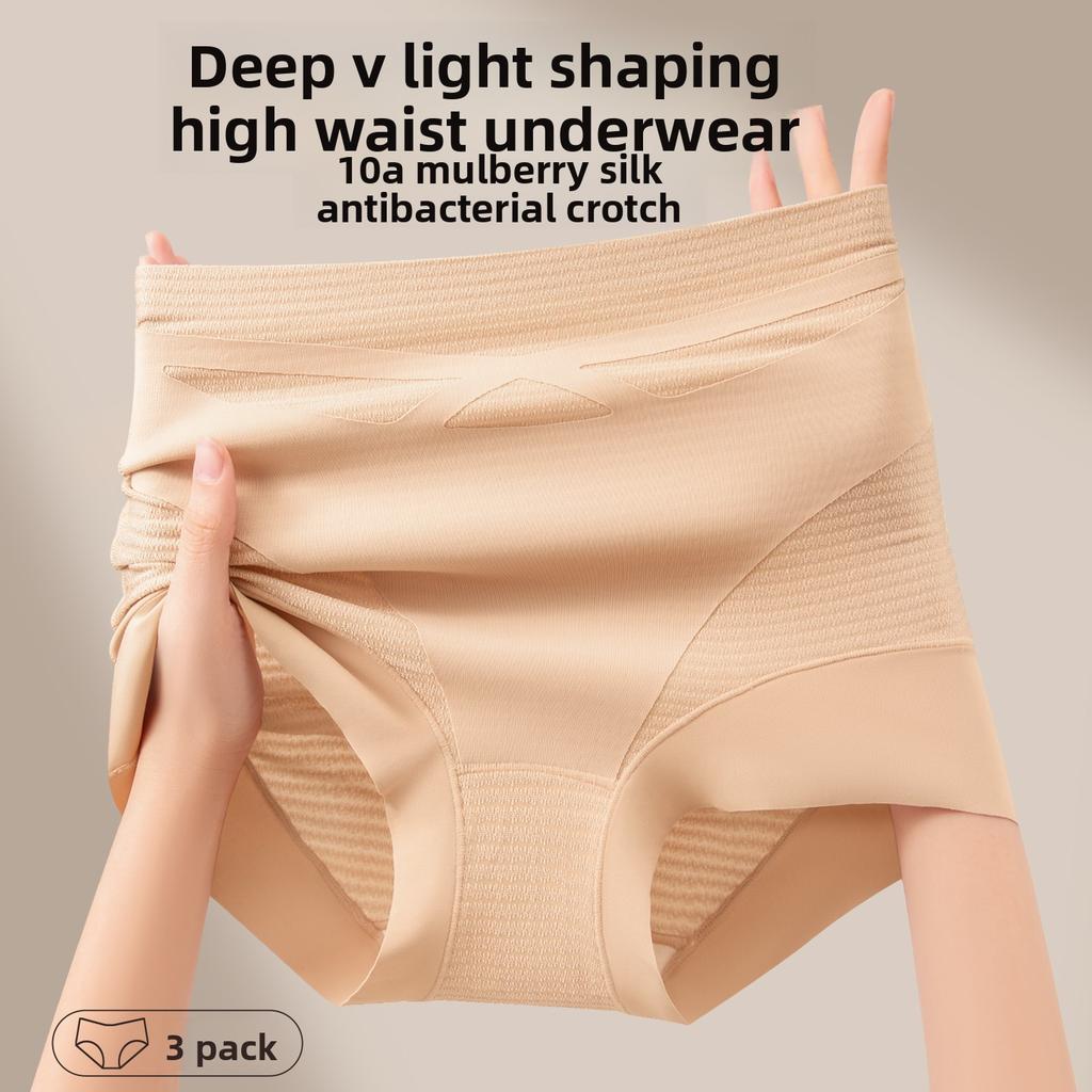 Large Size Women Spring and Summer New Anti Bacterial Crotch High Waist Belly Non - Scratch Hip Plastic Triangle Briefs