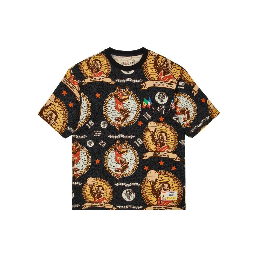 Jordan X Maison Chateau Rouge Patterned Short Sleeve T-Shirt Men Tops Black DJ9769-010