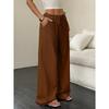 New Women's Casual Solid Color Textured Fabric Knotted Waist Slanted Pocket Wide Leg Pants