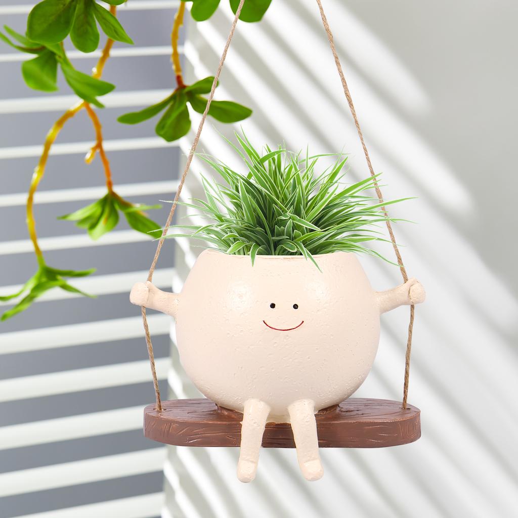 Ghiveci cu leagăn Fața zâmbitului Ghiveci cu flori leagăn Feritor cu leagăn drăguț Vas de plante leagăn din rășină Ghivece compacte pentru plante
