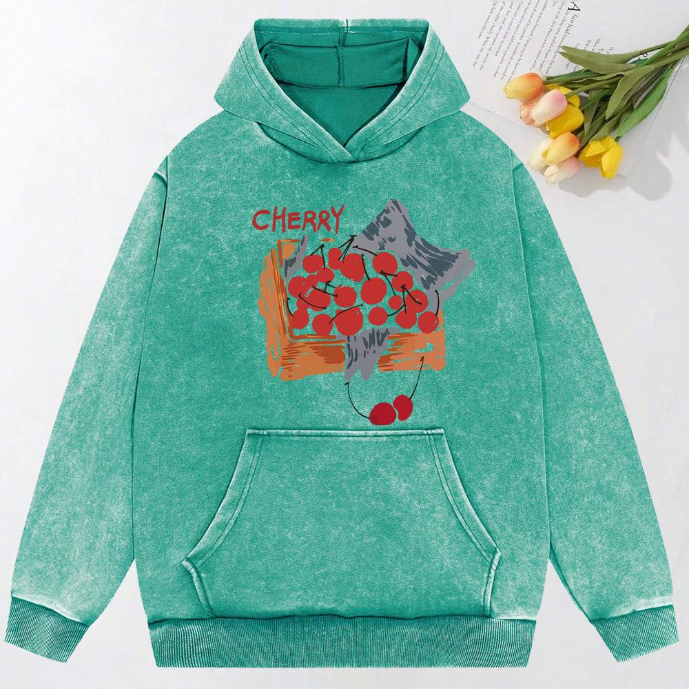 A Basket Of Cherries Printing Washed Clothing Fashion  Loose Hoodie Cotton Autumn Hoody Simplicity Fashion