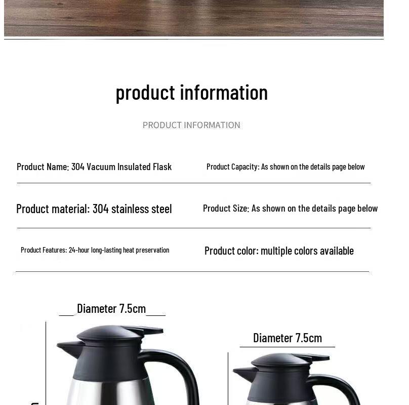 304 Stainless Steel Vacuum Insulated European Teapot Thermos Flask - Large Capacity Hot Water Kettle for Home or Hotel Use