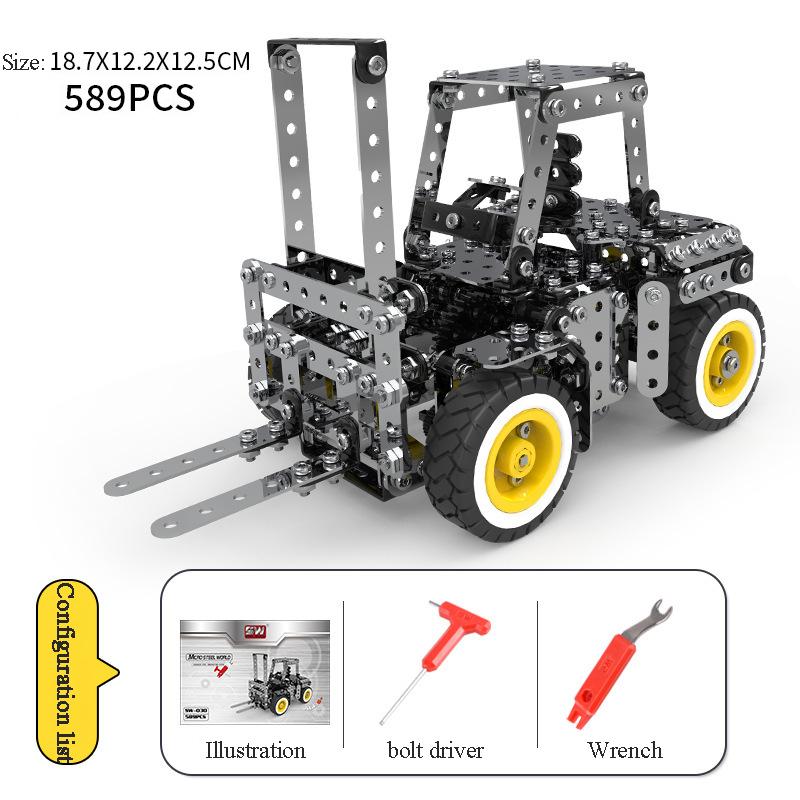 DIY Metal Assembly Engineering Car Alloy Screw Nut Assembly Building Block Forklift Motorcycle Model Children Toy Adult Gifts