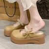 Fairy Wind Bag Head Half Slippers Female Summer Wear 2025 New Pearl Bow Thick Bottom Lazy Cool Slippers