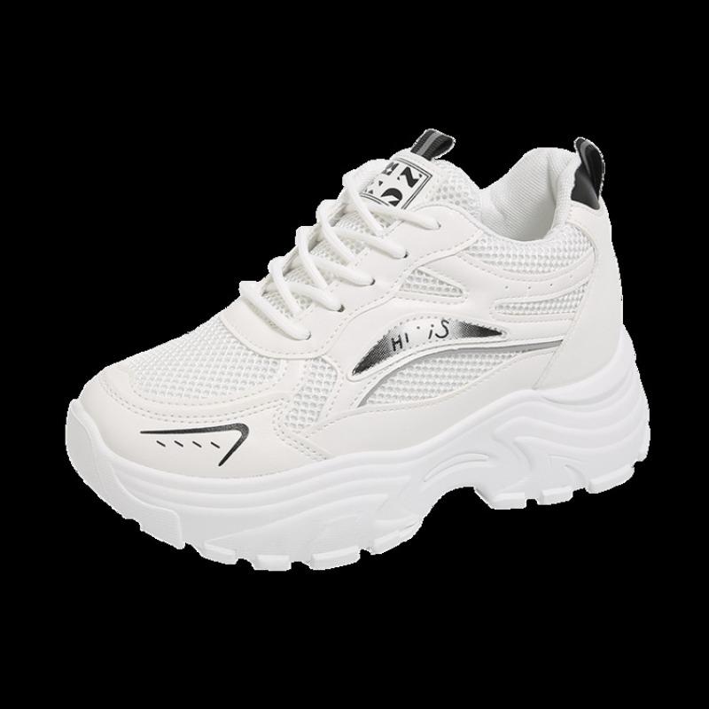 

High-top versatile mesh sneakers women s new autumn lace-up running shoes women s height-increasing dad shoes 36 чёрный