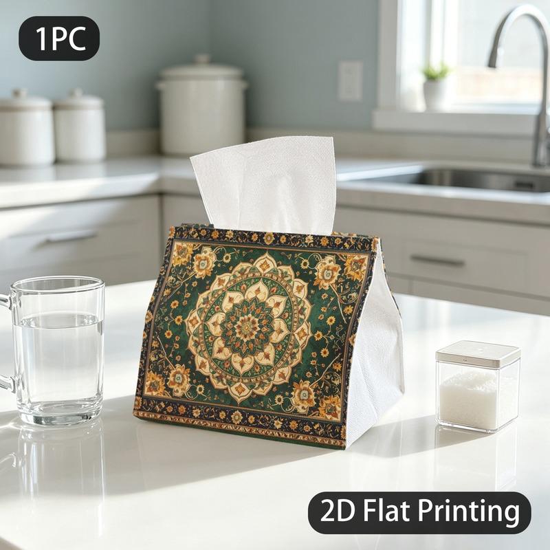 1pc Tissue Box, Persian Style Floral Medallion Luxurious Grace Pattern, 2D Flat Printing, Polyester Material, Built To Last, Tissue Pouch, for Sleepin