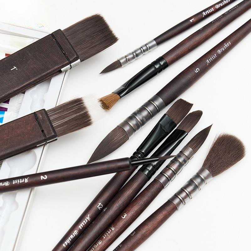 10 Pcs Watercolor Painting Brush Set Mop Organic Blue Squirrel Horse Hair Paintbrush Multi-Function Acrylic Art Supplies